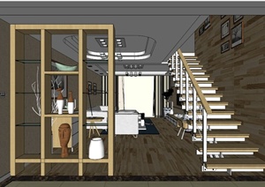小二层别墅住宅空间设计SU(草图大师)模型