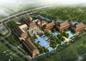 某现代中式精致完整酒店建筑设计SU(草图大师)模型
