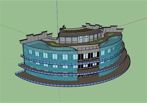 徽派水上瀑布酒店建筑设计SU(草图大师)模型