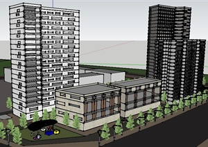 现代高层办公及公寓楼建筑设计SU(草图大师)模型