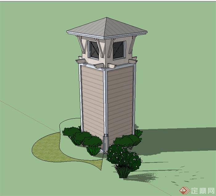 某欧式风格景观塔楼设计su模型(1)