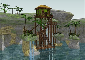 旅游水上景观建筑设计SU(草图大师)模型