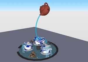 茶壶茶杯雕塑跌水景观SU(草图大师)模型