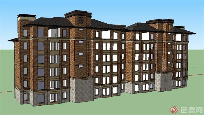 英式六层花园洋房住宅楼建筑su模型(2)
