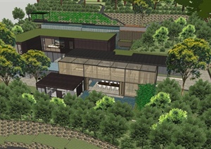 新中式风格别墅带景观设计SU(草图大师)模型