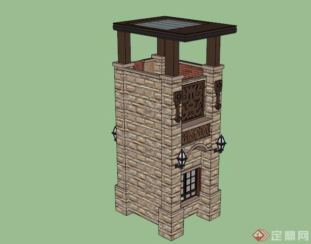 新古典景观塔楼设计SU模型(1)