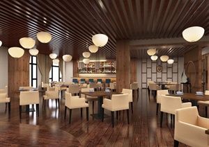 现代中式风格精致详细餐厅设计SU(草图大师)模型