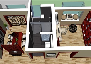 新中式三室两厅住宅室内设计SU(草图大师)模型