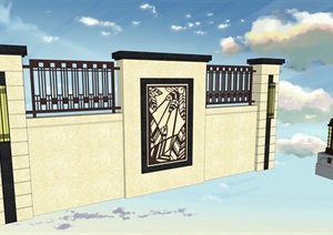 新古典围墙及灯柱SU(草图大师)模型