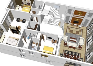 某现代风格两层别墅住宅室内装饰设计SU(草图大师)模型