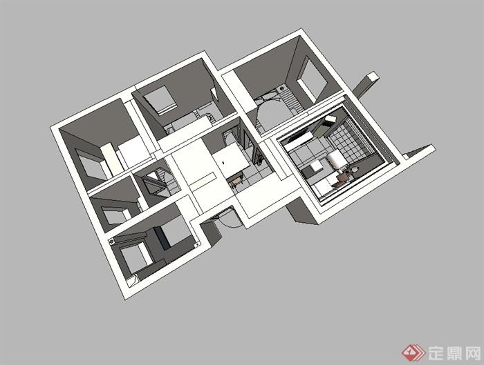 现代风格住宅室内装饰SU模型(4)