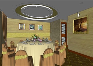 某现代风格餐饮空间包厢设计SU(草图大师)模型