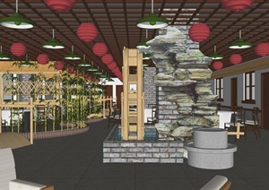 中式风格酒楼餐馆室内设计SU(草图大师)模型