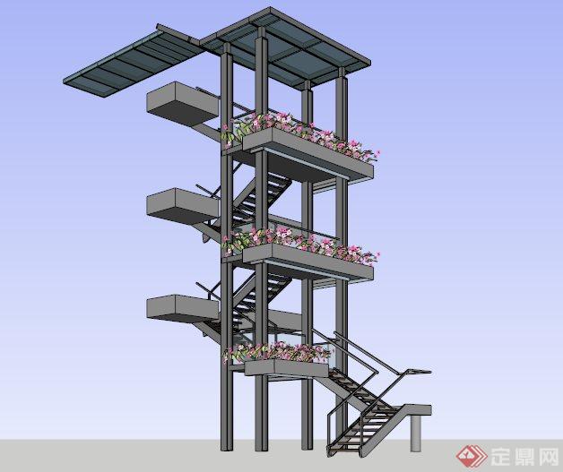 简约户外楼梯设计SU模型(1)
