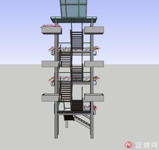 简约户外楼梯设计SU模型(3)