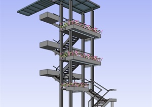 简约户外楼梯设计SU(草图大师)模型