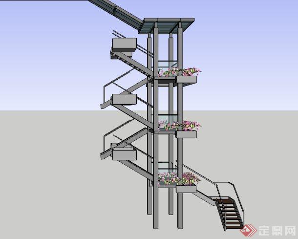 简约户外楼梯设计SU模型(4)