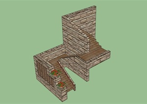 别墅建筑木台阶设计SU(草图大师)模型