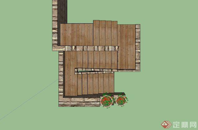 别墅建筑木台阶设计SU模型(2)