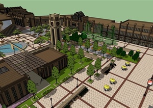 新古典商业街建筑及景观设计SU(草图大师)模型