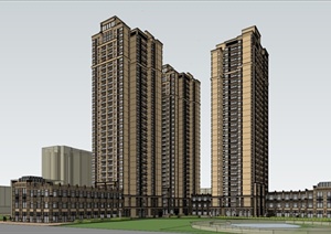 高层住宅及底层商铺建筑设计SU(草图大师)模型