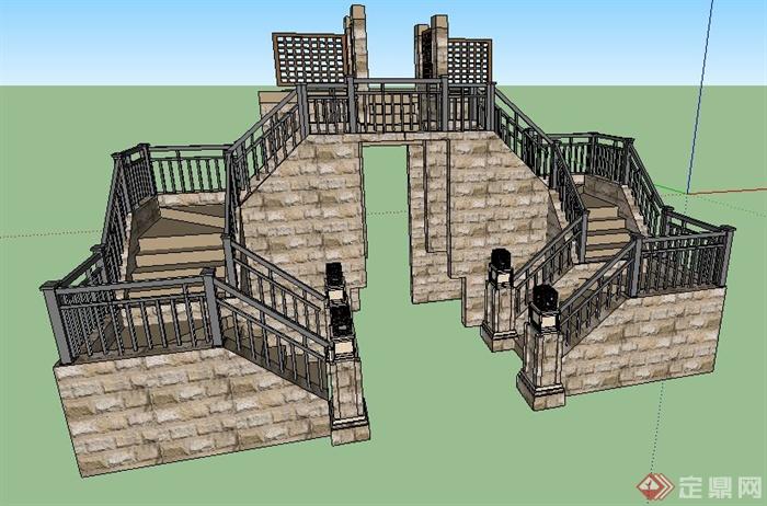 新古典户外楼梯设计su模型(2)