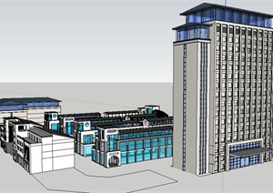 中式办公楼及商业街建筑SU(草图大师)模型
