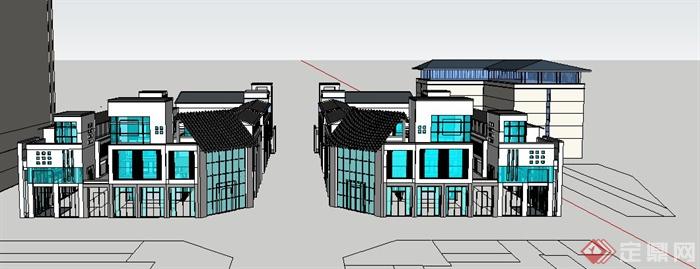 中式办公楼及商业街建筑su模型(3)