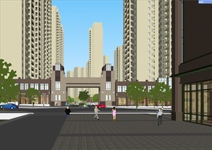 新古典小区沿街商业住宅楼建筑及景观设计SU(草图大师)模型