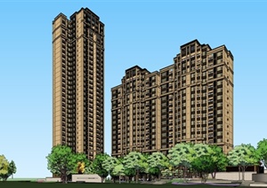 新古典高层住宅小区建筑规划及景观设计SU(草图大师)模型