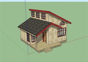 美式木质别墅带室内设计SU(草图大师)模型
