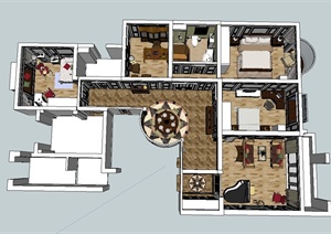 某美式风格室内住宅设计SU(草图大师)模型