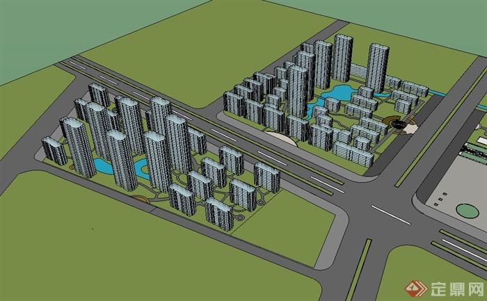 现代小区详细建筑规划设计su模型(1)