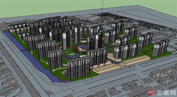 现代风格住宅小区规划设计su模型(3)