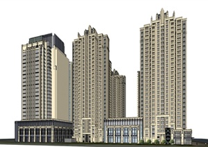 新古典综合体及高层住宅楼建筑设计SU(草图大师)模型