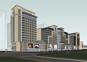 新古典办公楼及商业街建筑设计SU(草图大师)模型