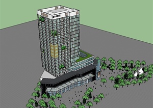 现代风格精致高层商业办公楼建筑设计SU(草图大师)模型