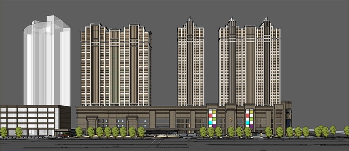 高层商业住宅建筑楼SU模型