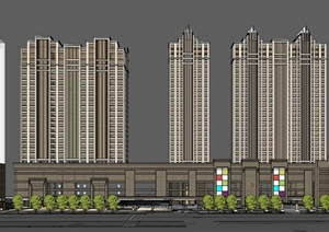 高层商业住宅建筑楼SU(草图大师)模型