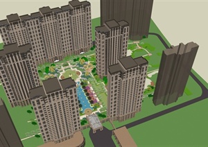 新古典小区建筑及景观详细设计SU(草图大师)模型
