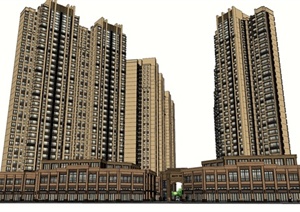 新古典小区入口商业街住宅建筑楼设计SU(草图大师)模型