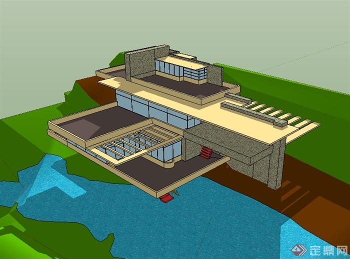 现代流水别墅建筑设计su模型(1)