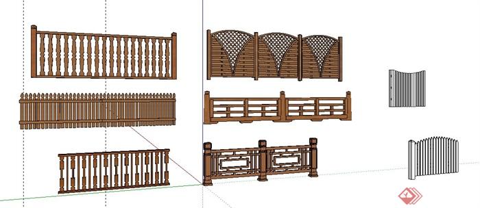 8款木质栏杆围栏su模型(2)