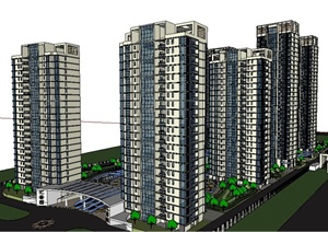 现代风格住宅小区建筑及景观SU(草图大师)模型