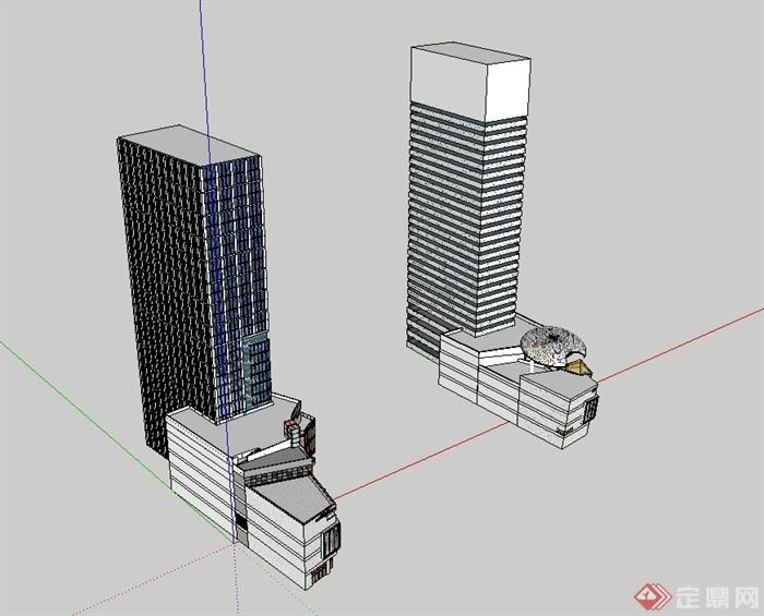 现代风格精致多层商业楼高层办公模综合体建筑设计su模型(2)