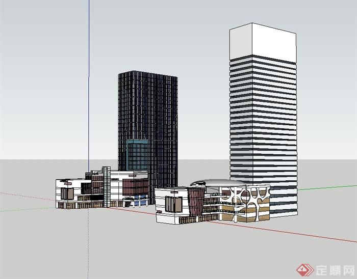 现代风格精致多层商业楼高层办公模综合体建筑设计su模型(3)