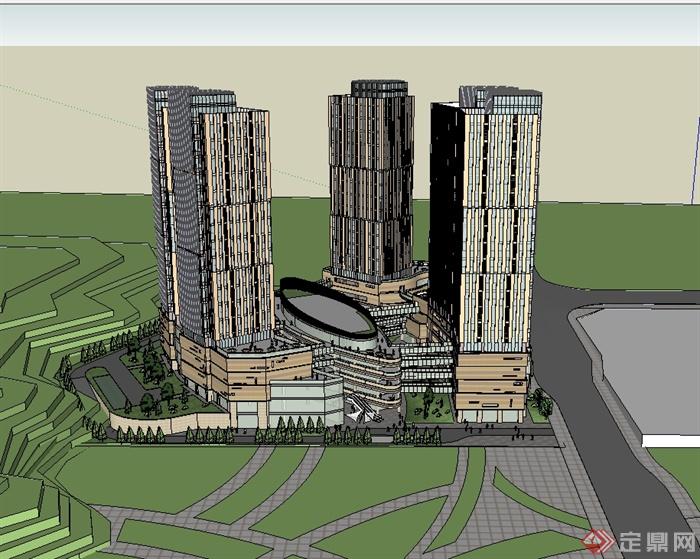 某现代风格综合体建筑楼设计su模型(3)