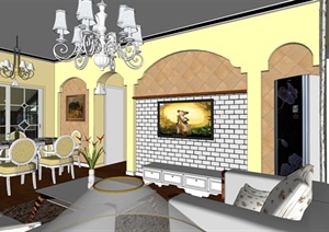 某欧式风格住宅空间客餐厅设计SU(草图大师)模型