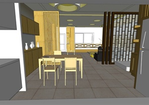中式客厅餐厅设计SU(草图大师)模型