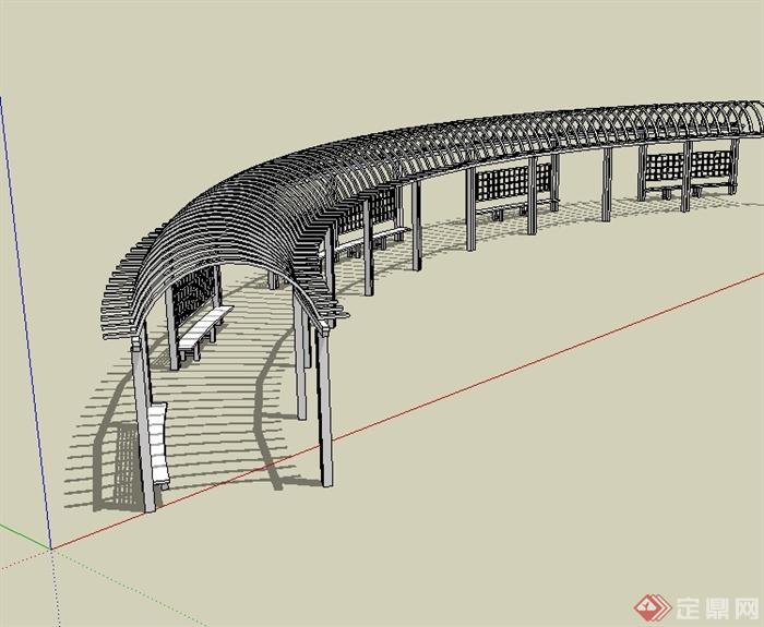 某园林景观现代风格拱形廊架设计su模型(2)